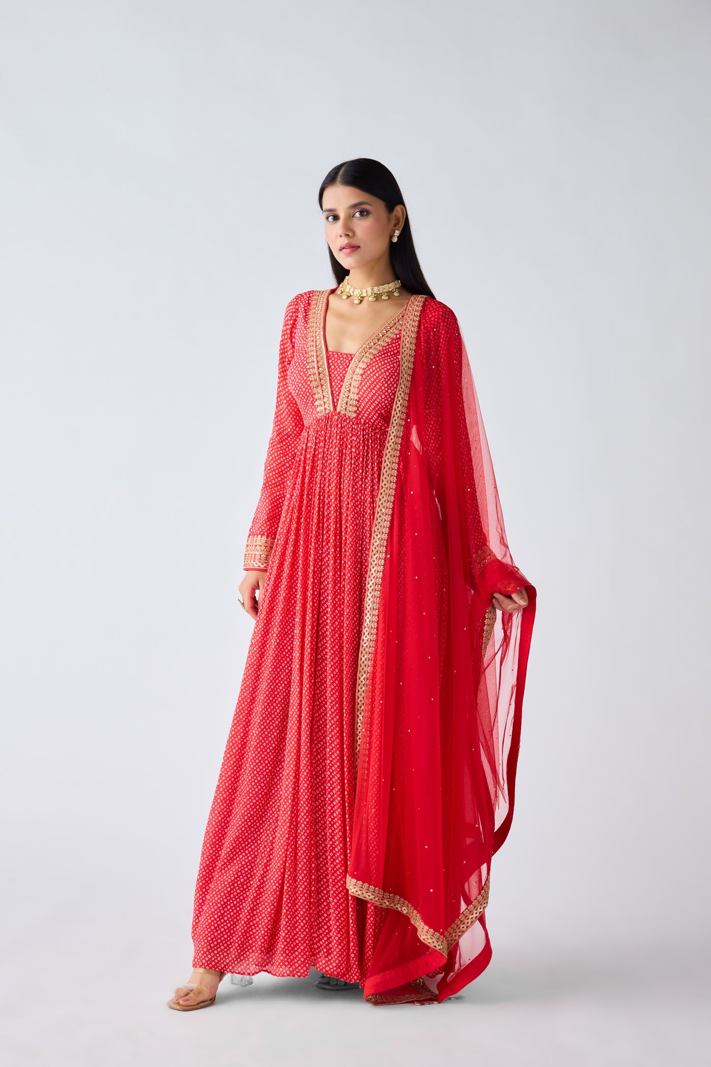 Red Zari Work Anarkali Set