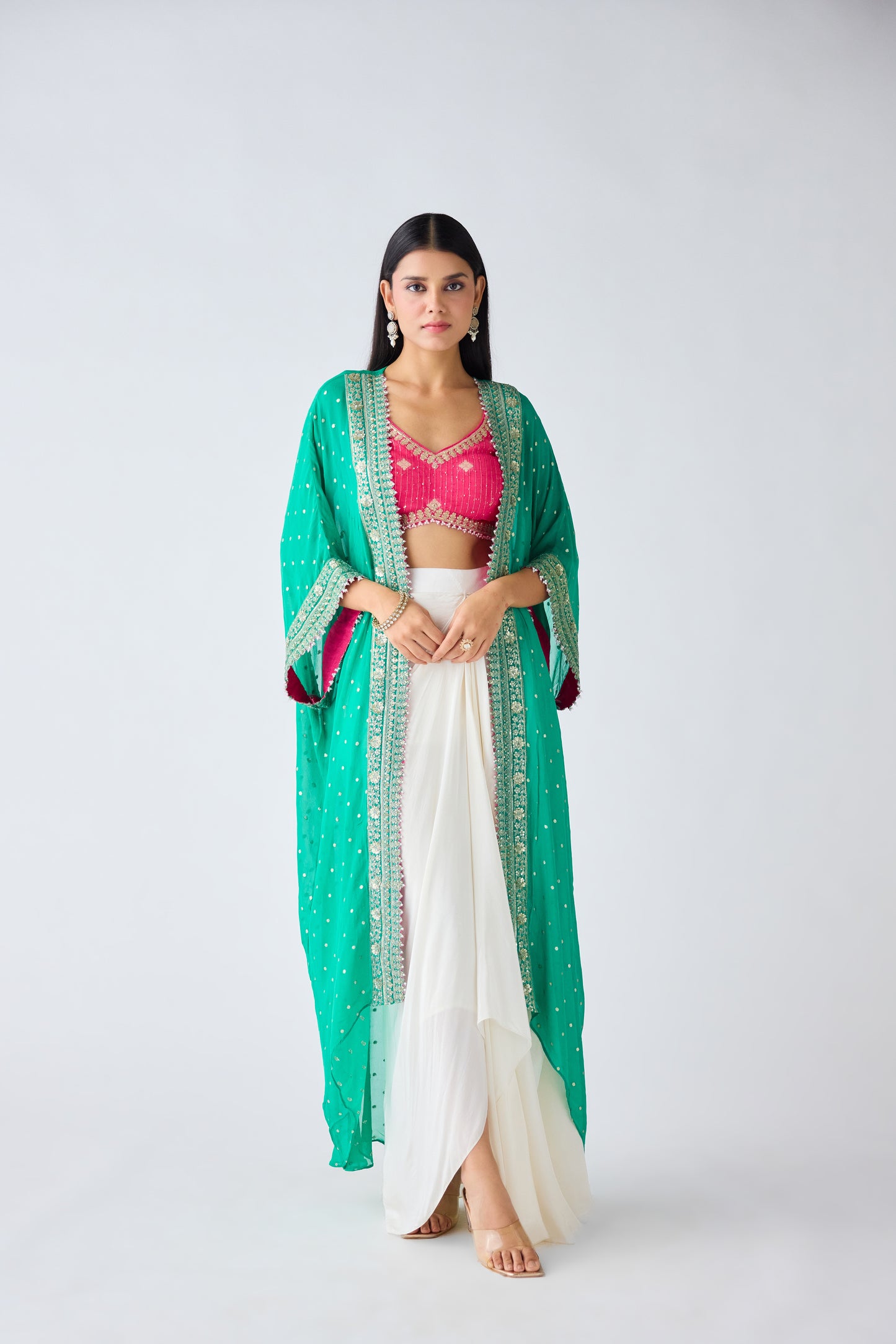 Green Sequins Embroidered Cape Set