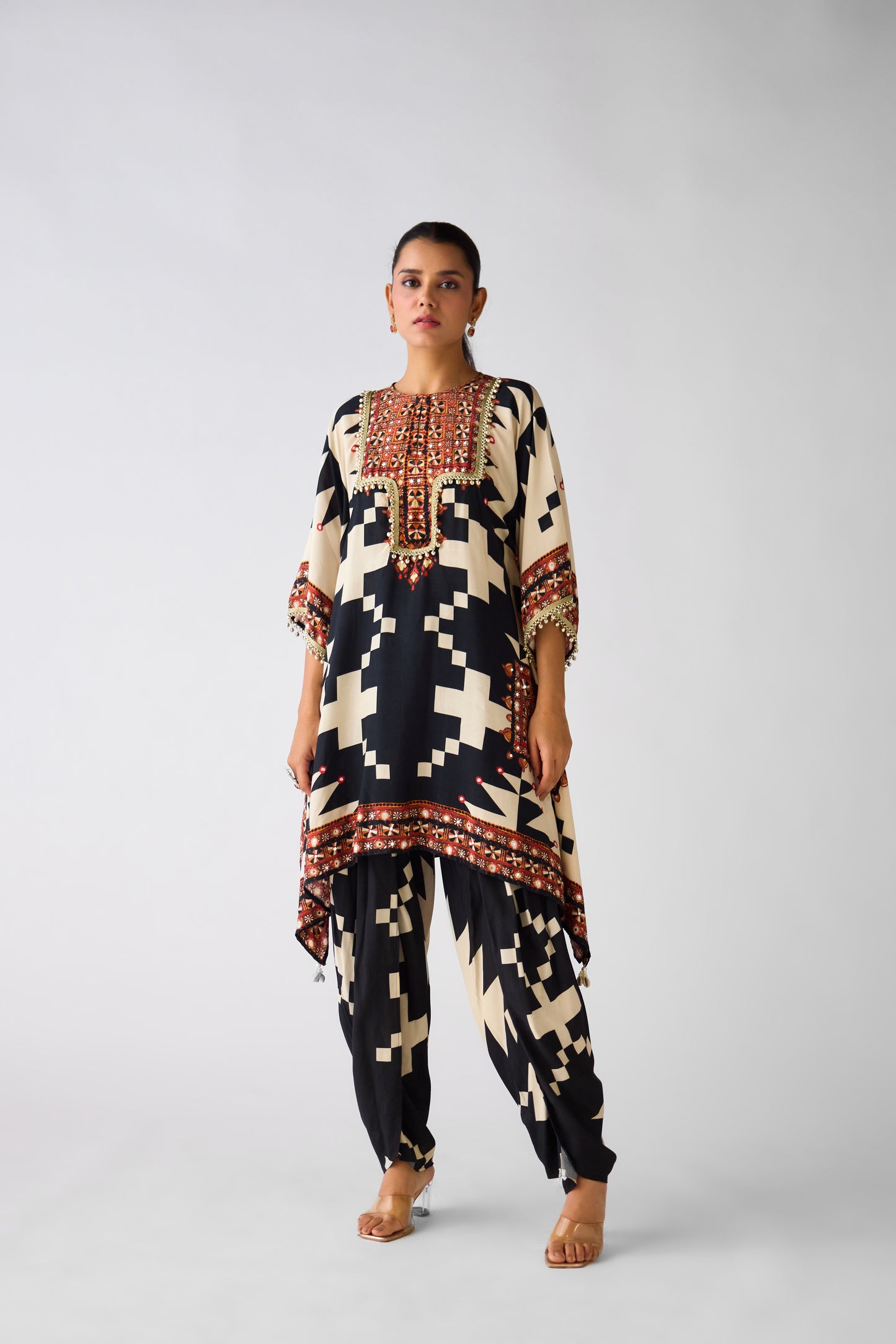 Black Abstract Print Crepe Kurta Set