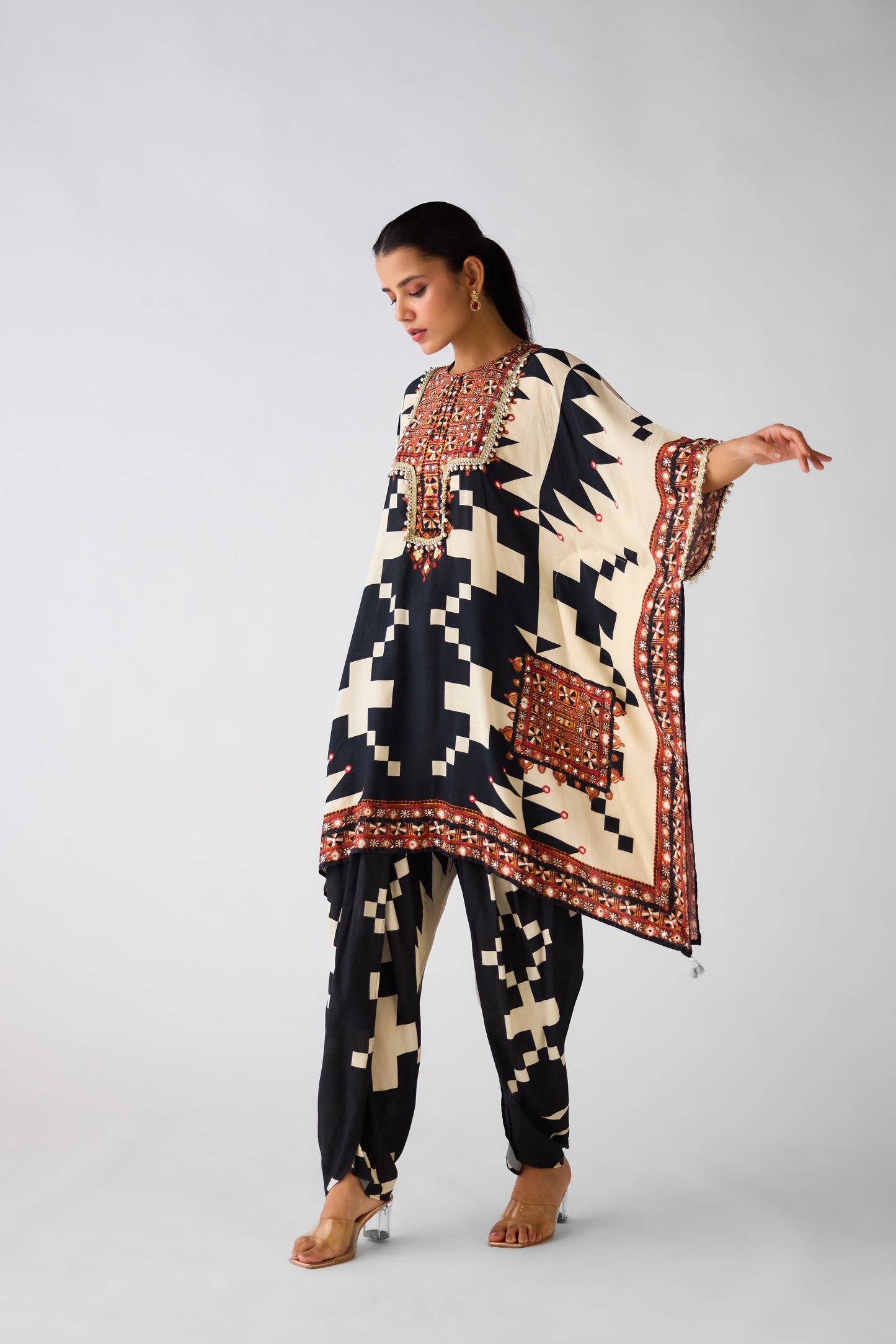 Black Abstract Print Crepe Kurta Set