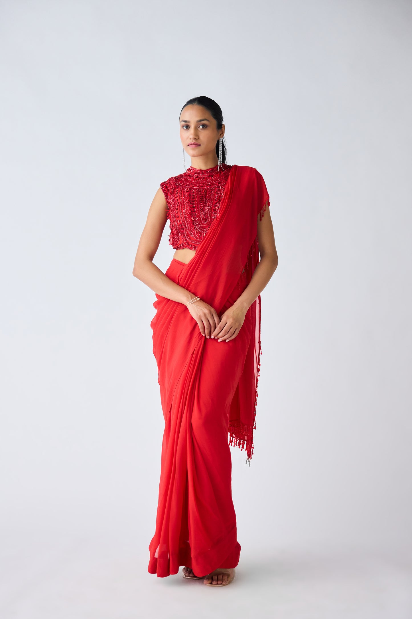 Red Embroidered Organza Saree