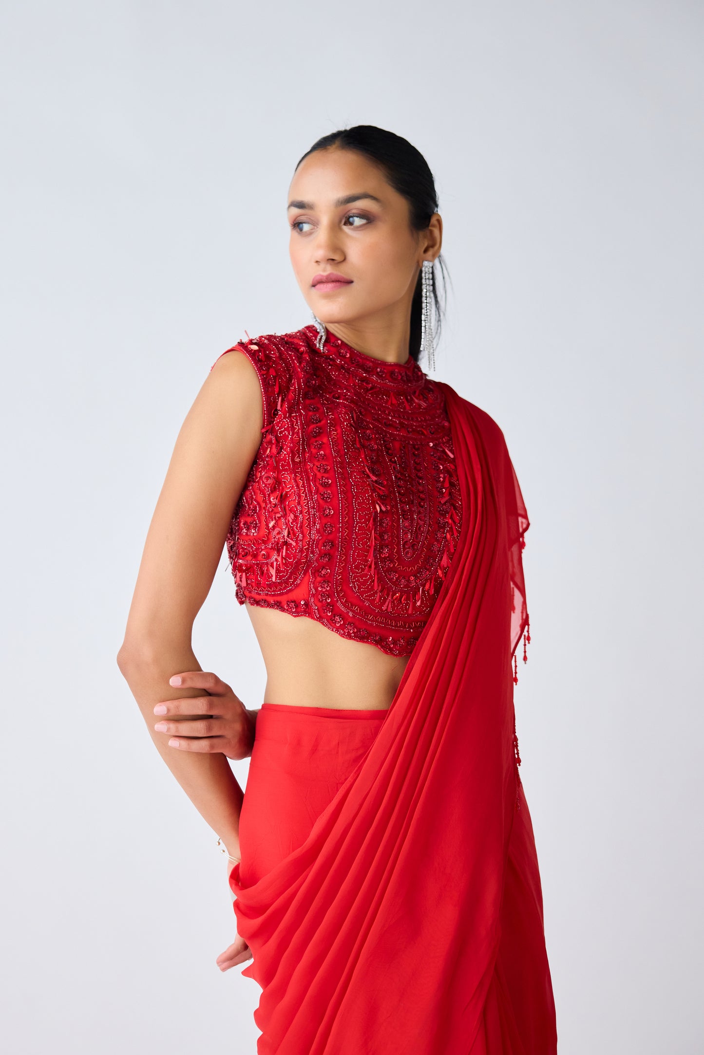 Red Embroidered Organza Saree