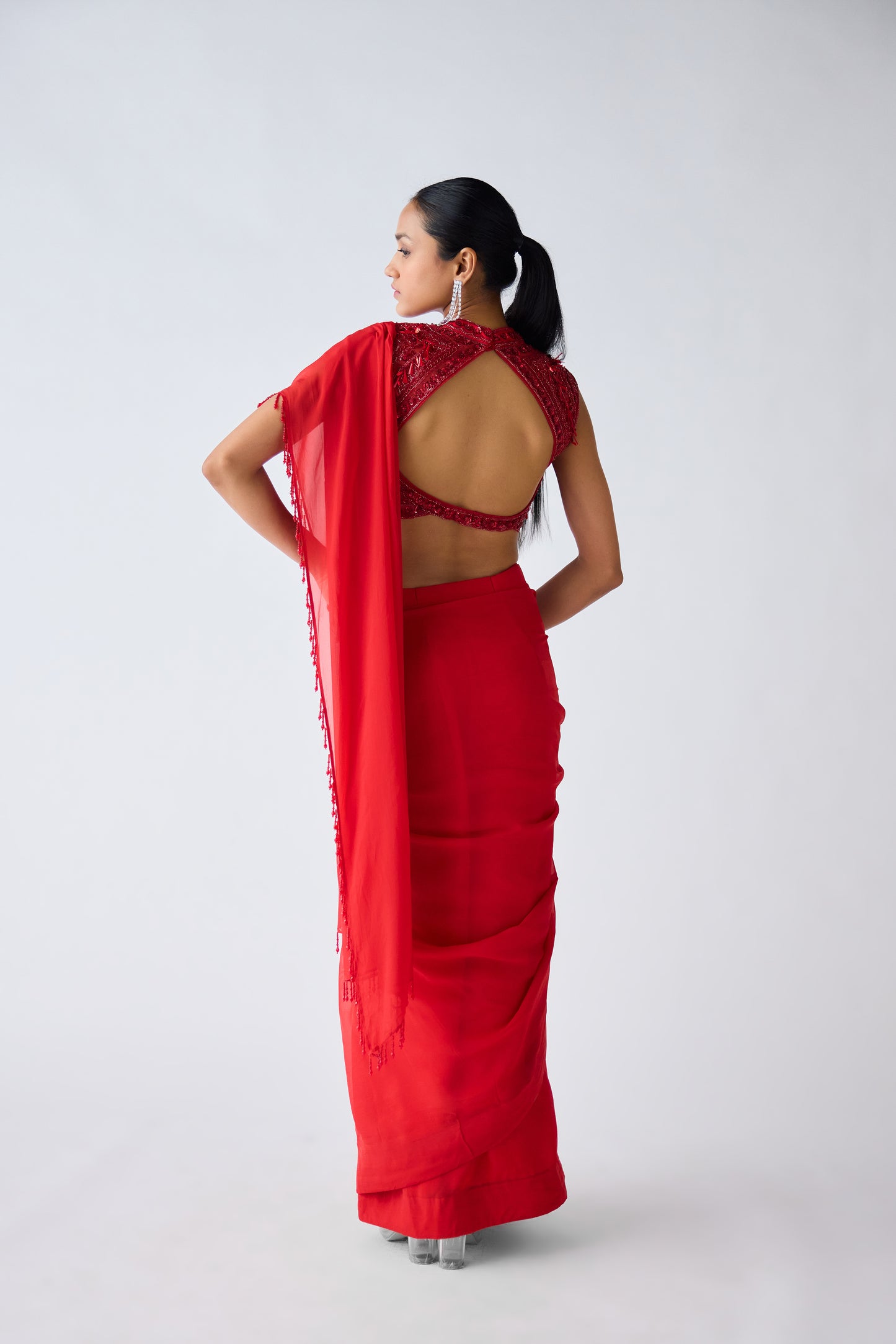 Red Embroidered Organza Saree