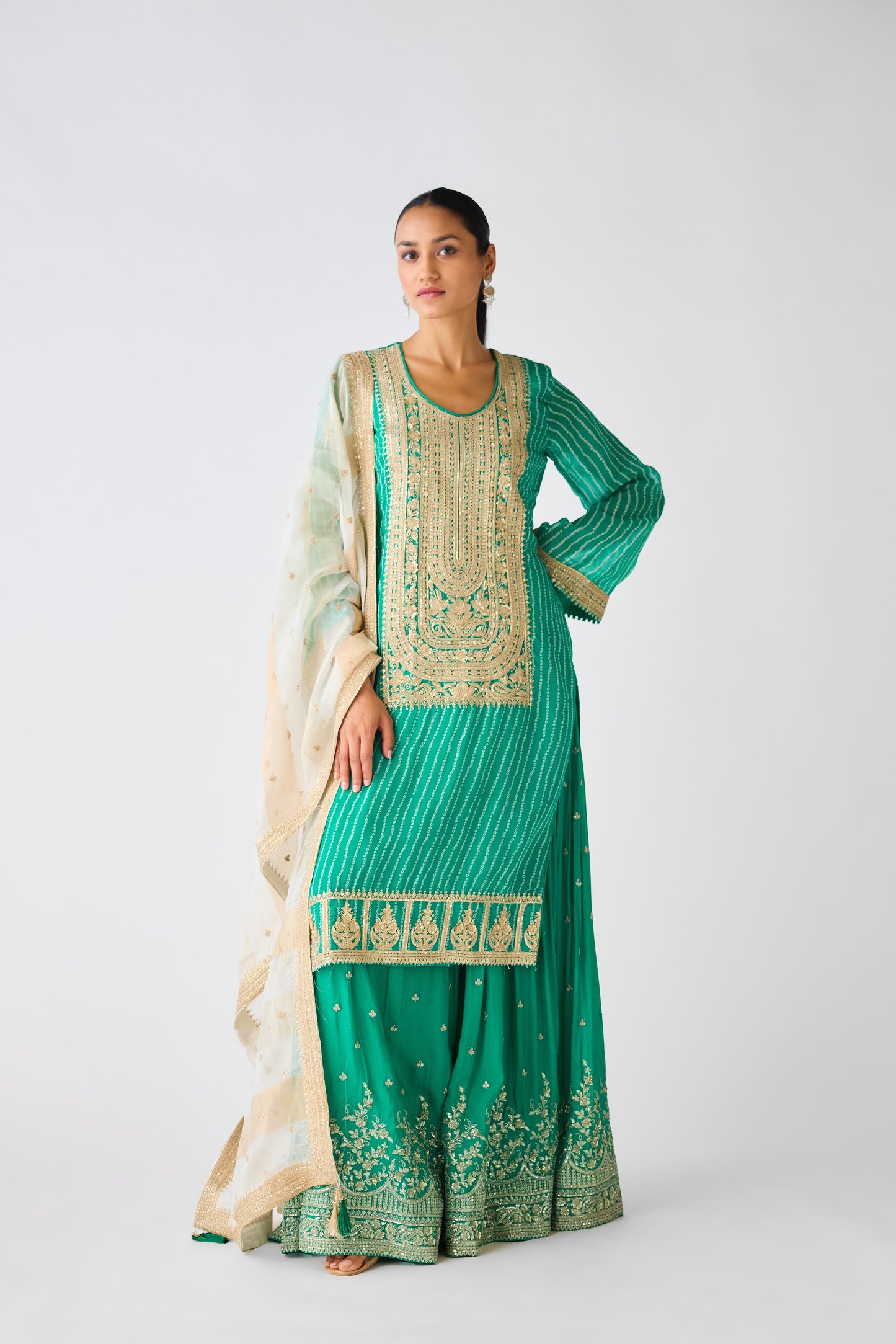 Green Zari Work Sharara Set