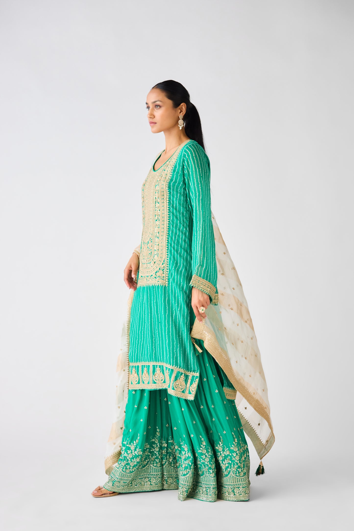 Green Zari Work Sharara Set