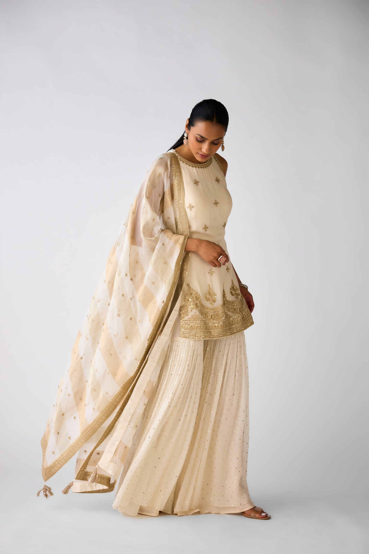 Ivory Embroidered Sharara Set