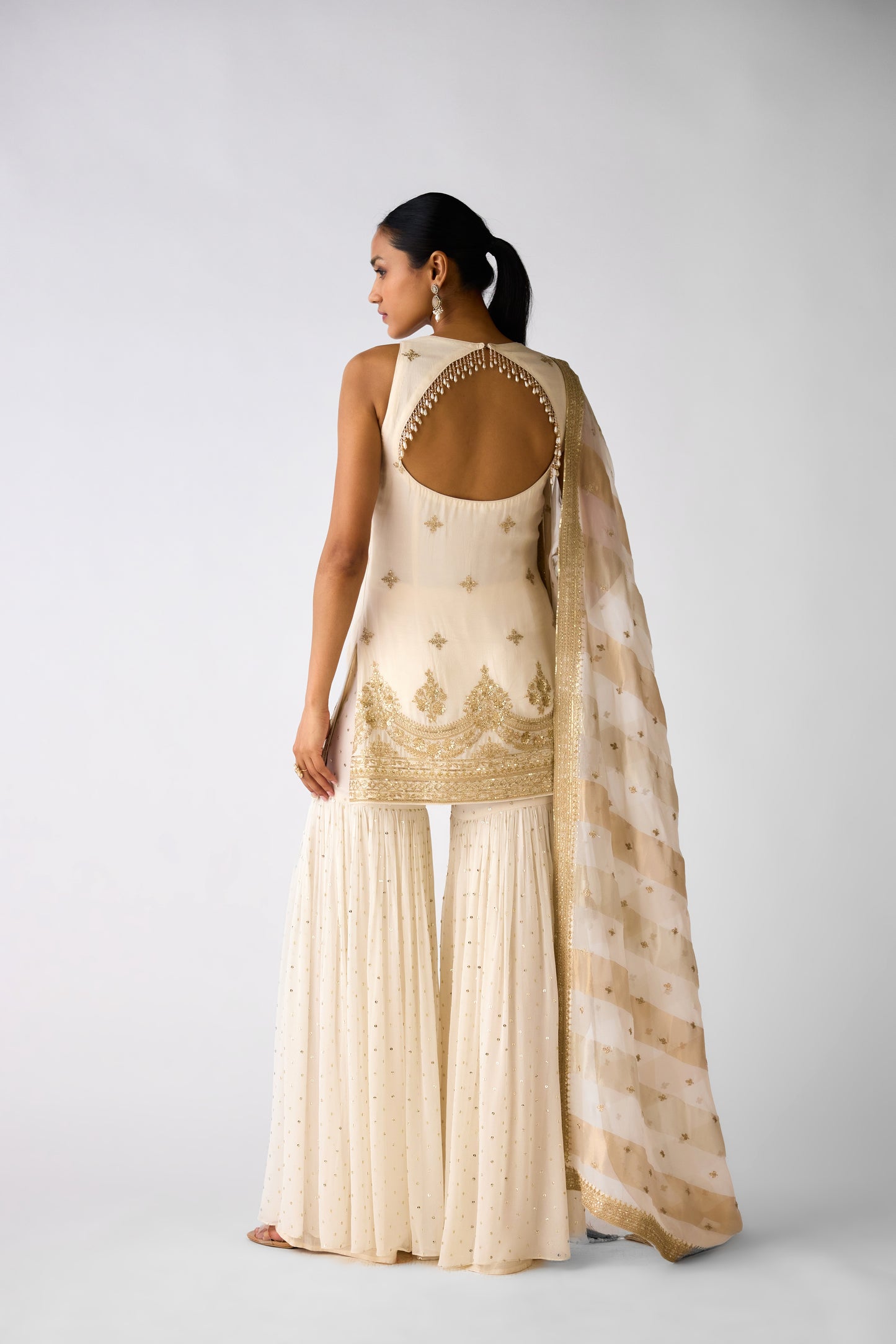 Ivory Embroidered Sharara Set