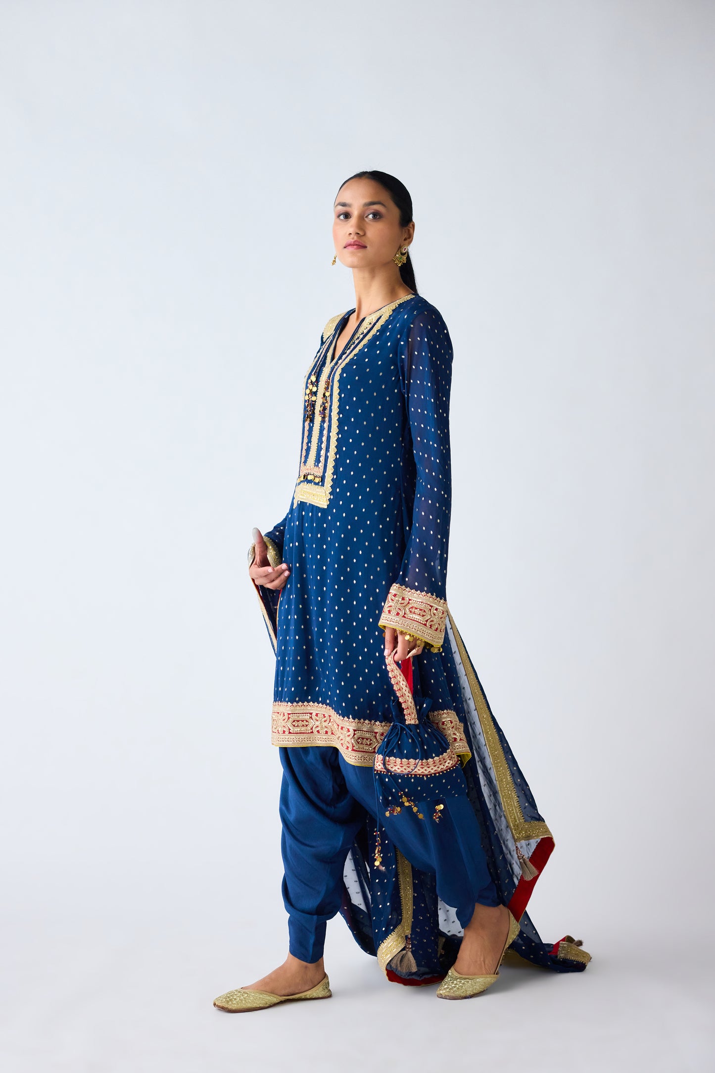 Blue Zari Work Kurta Set with Dhoti Pants