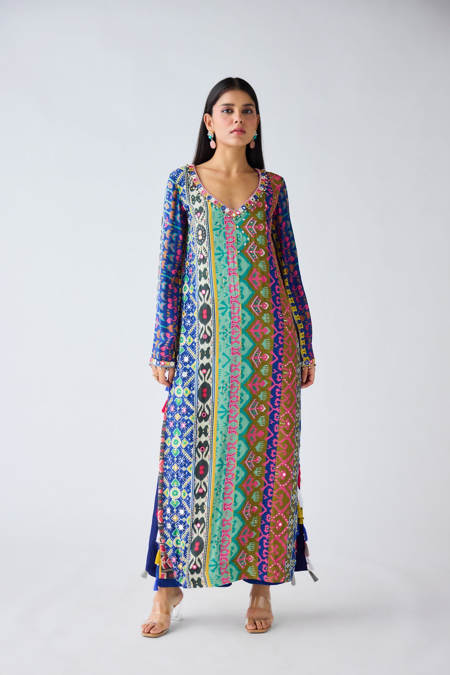 Blue Printed Crepe Kurta Set