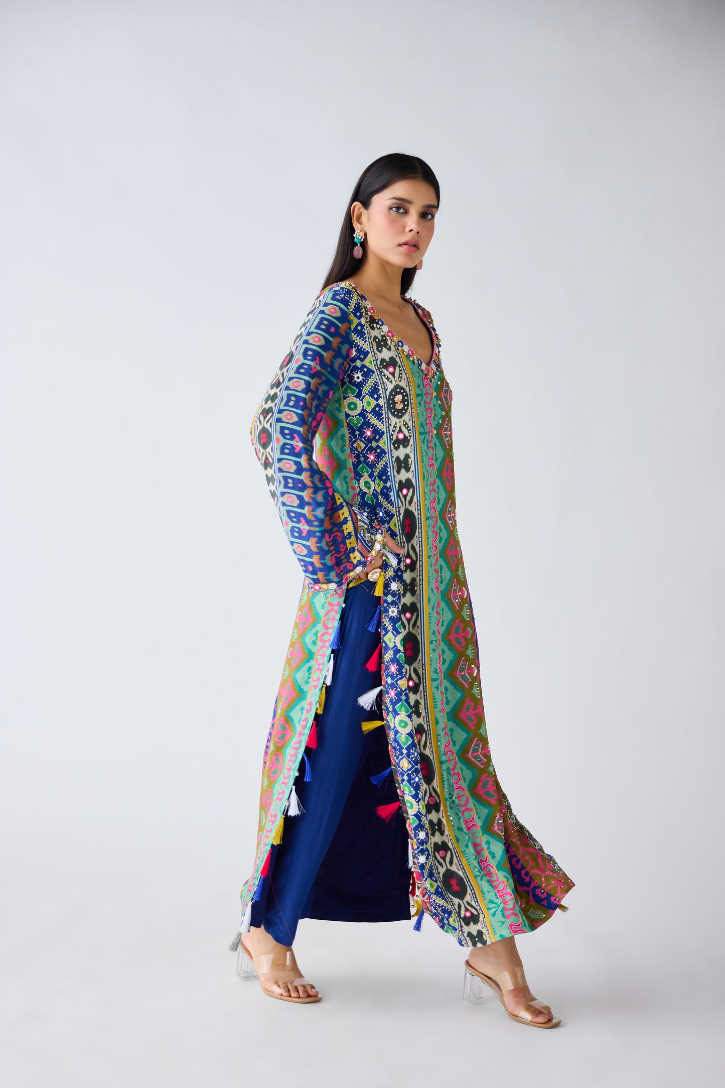 Blue Printed Crepe Kurta Set