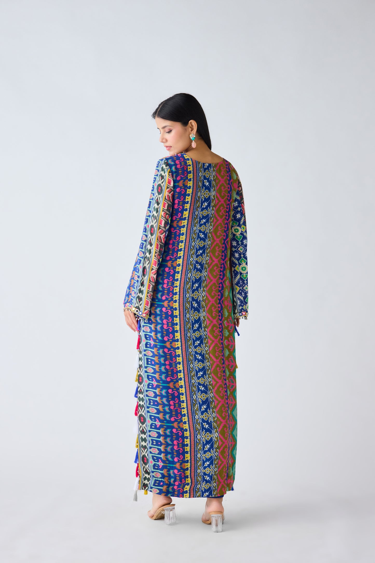 Blue Printed Crepe Kurta Set