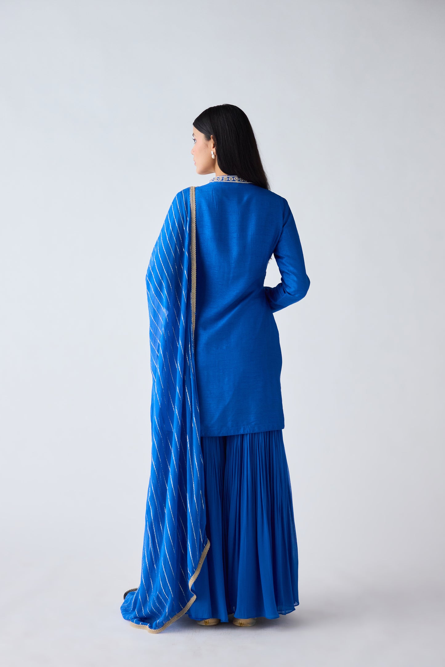 Blue Silk Embroidered Sharara Set