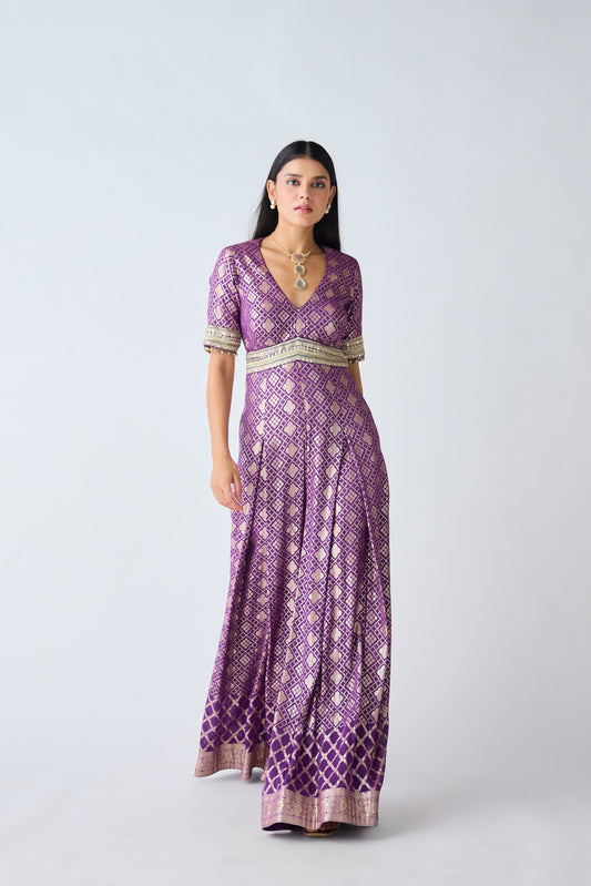 Purple Banarasi Sequins Jumpsuit