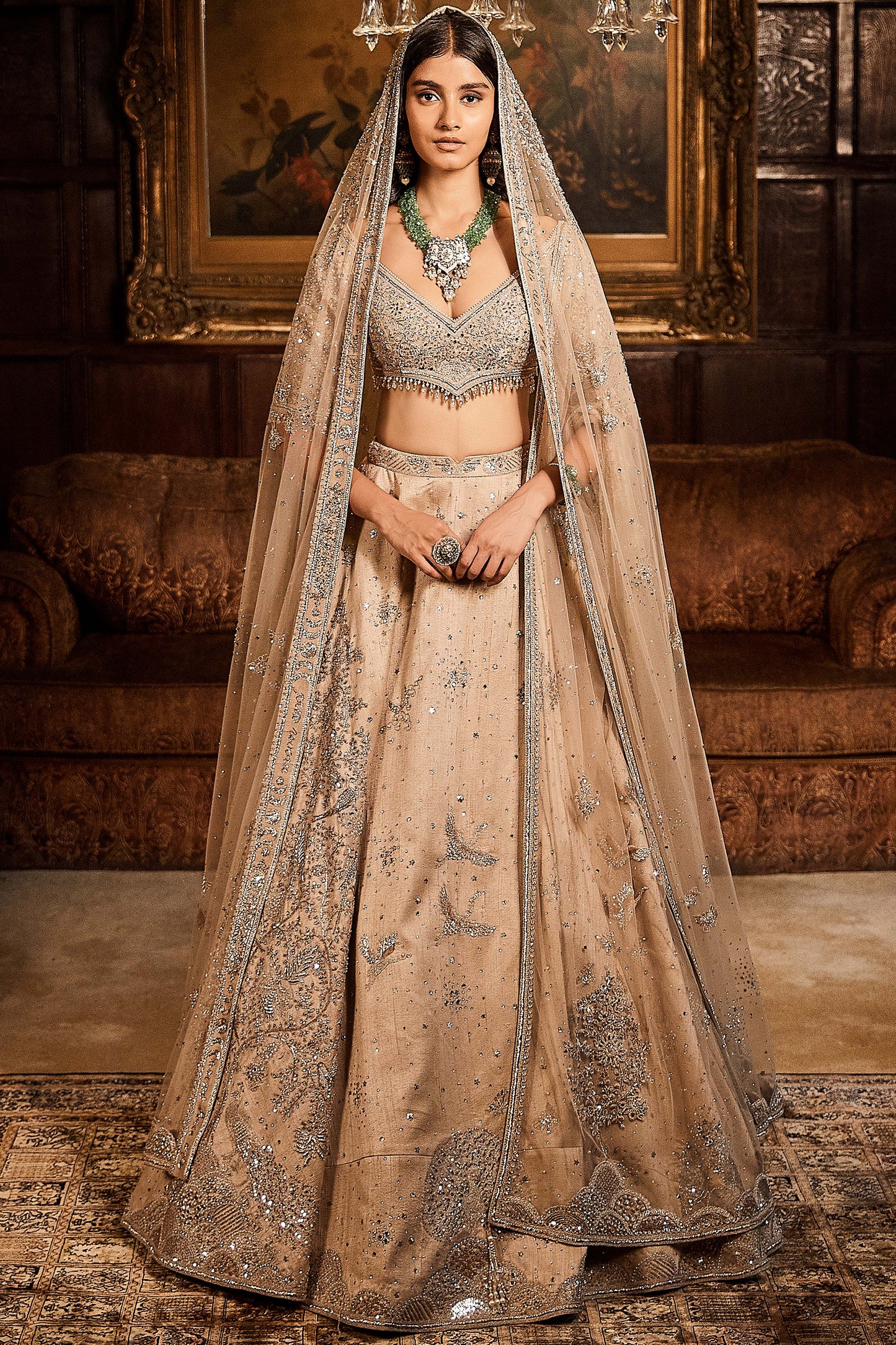 The Silver Needle Tree of Life Lehenga