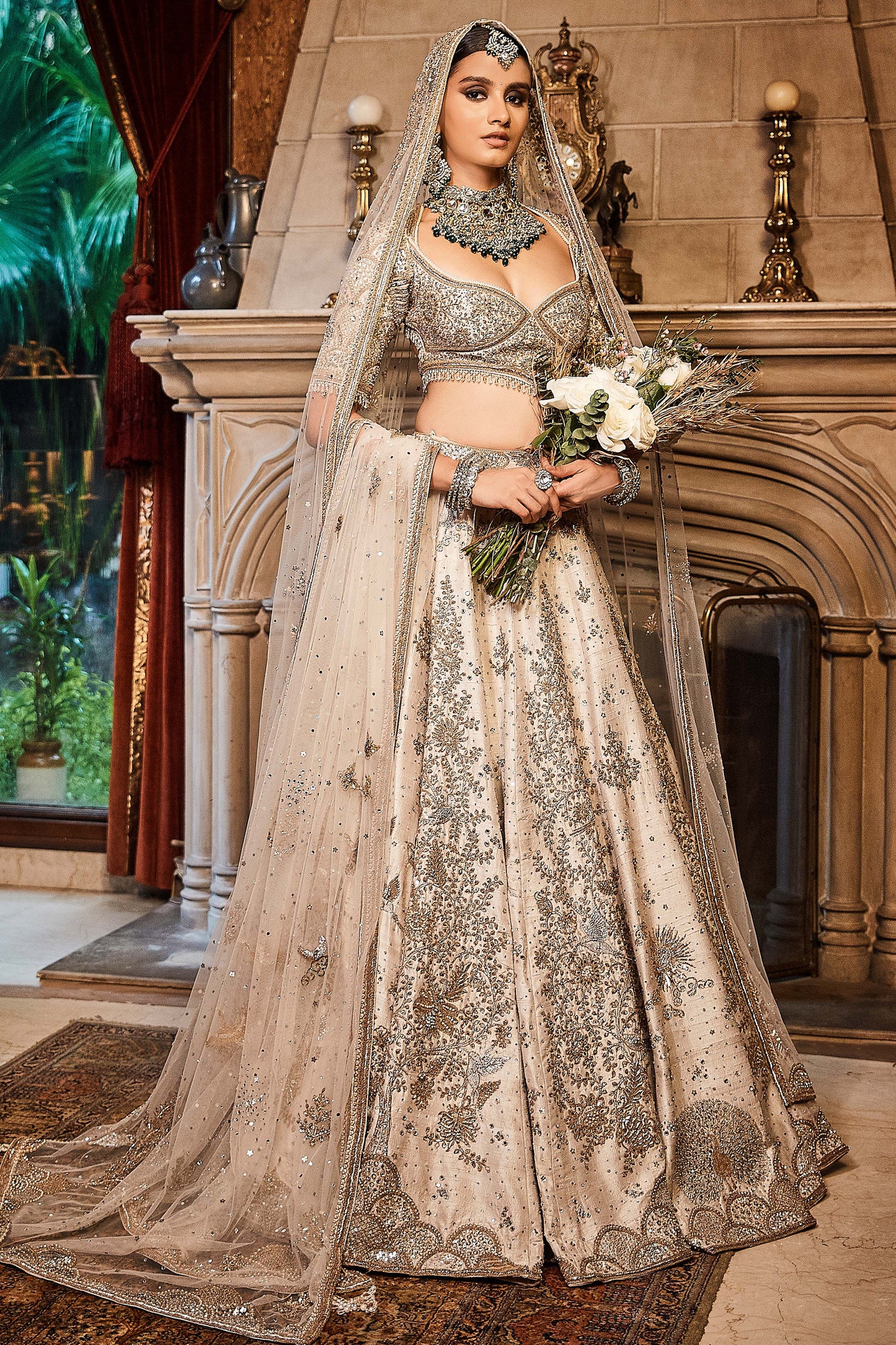 The Aurum Ekru Tree of Life Lehenga