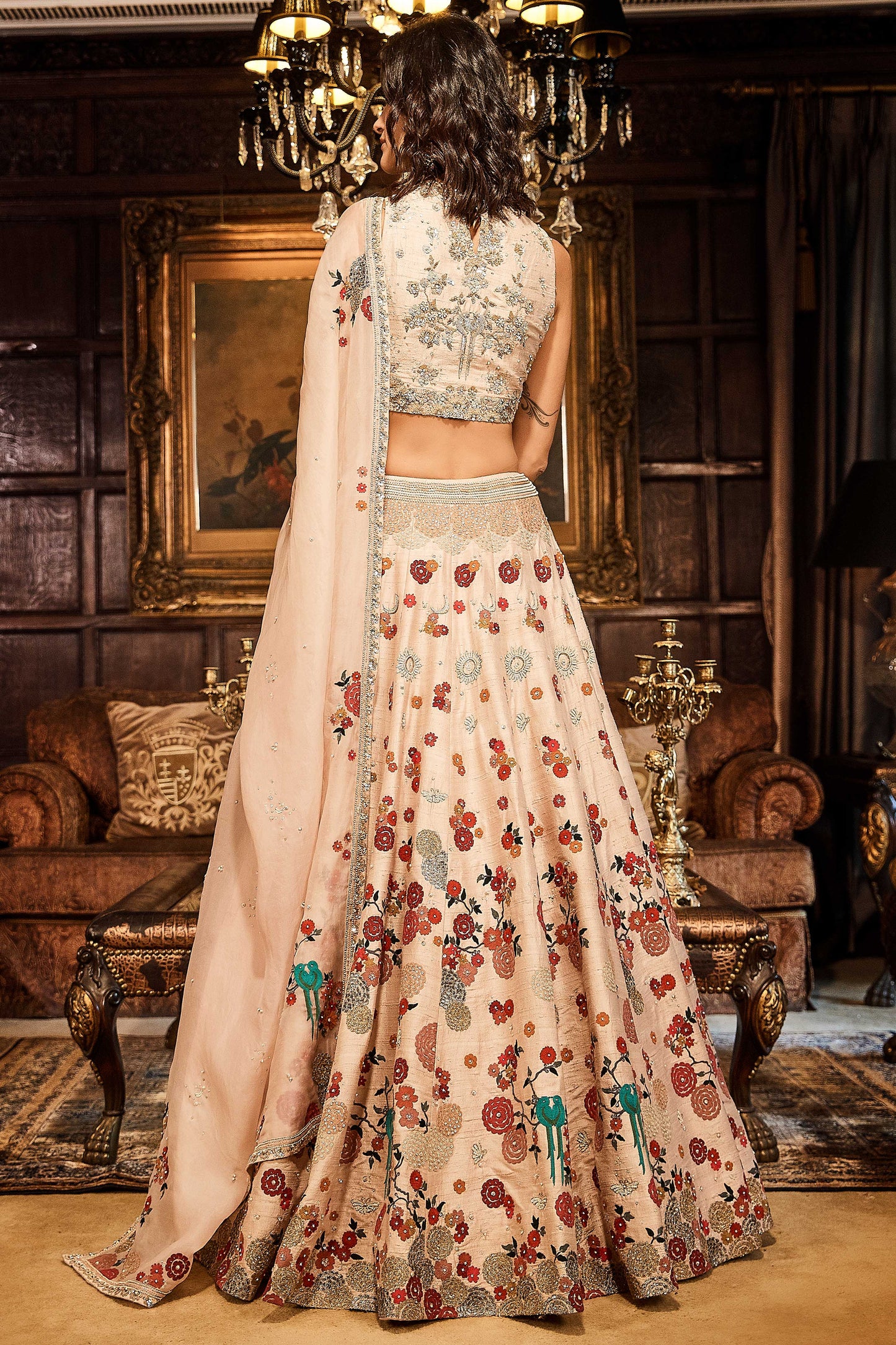 Blouse ans Skirt in Raw Silk, Dupatta in Organza