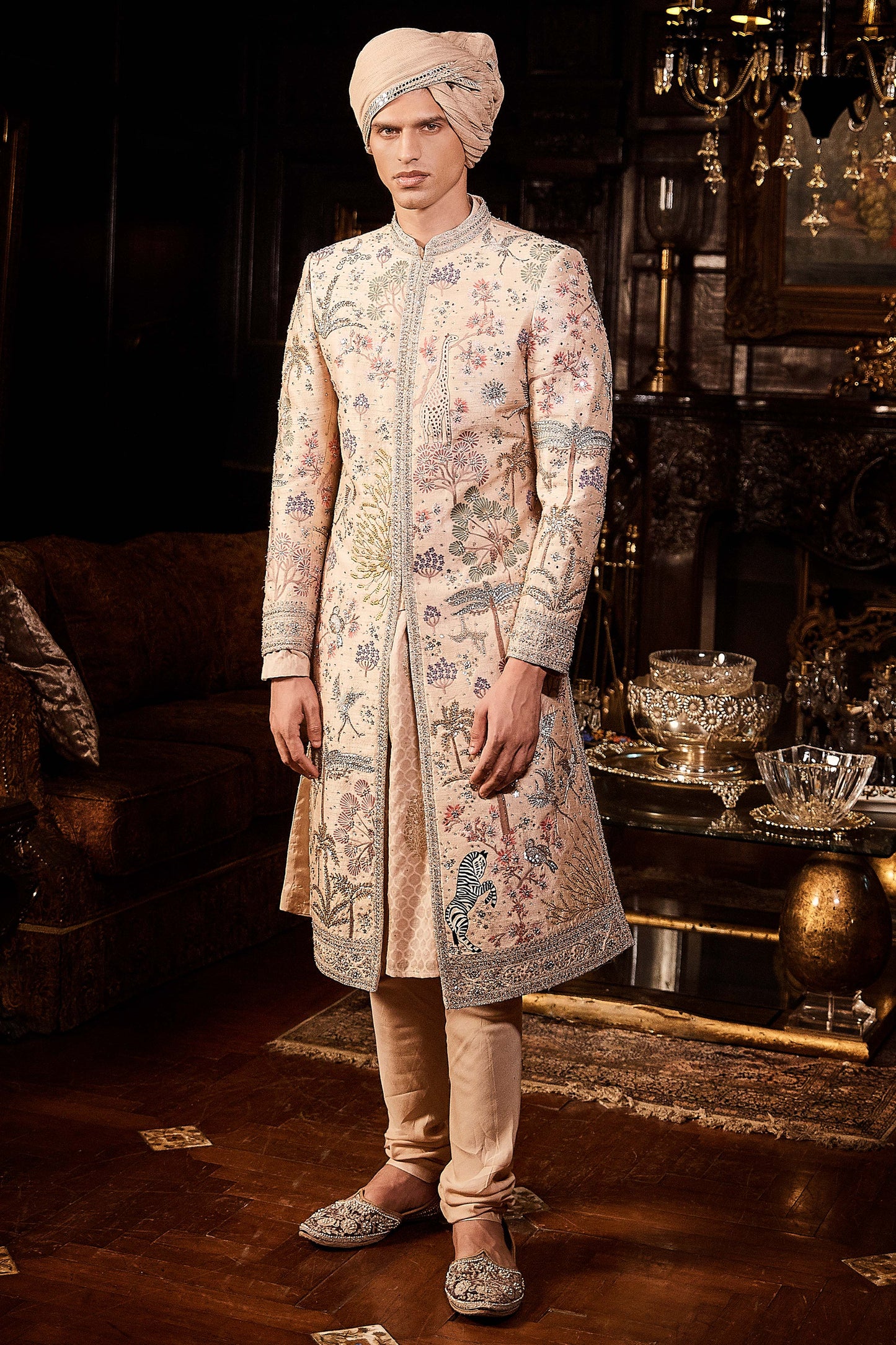 The Aurum Ekru Tree of Life Sherwani