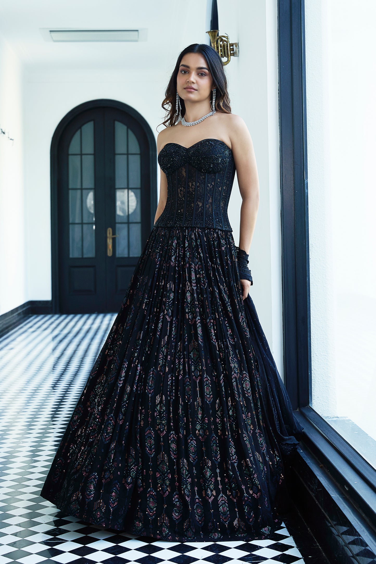 Black Chantilly Net Embroidered Lehenga Set