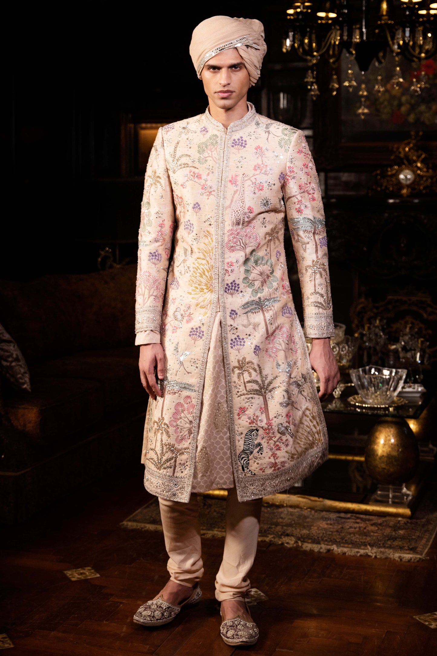 The Aurum Ekru Tree of Life Sherwani